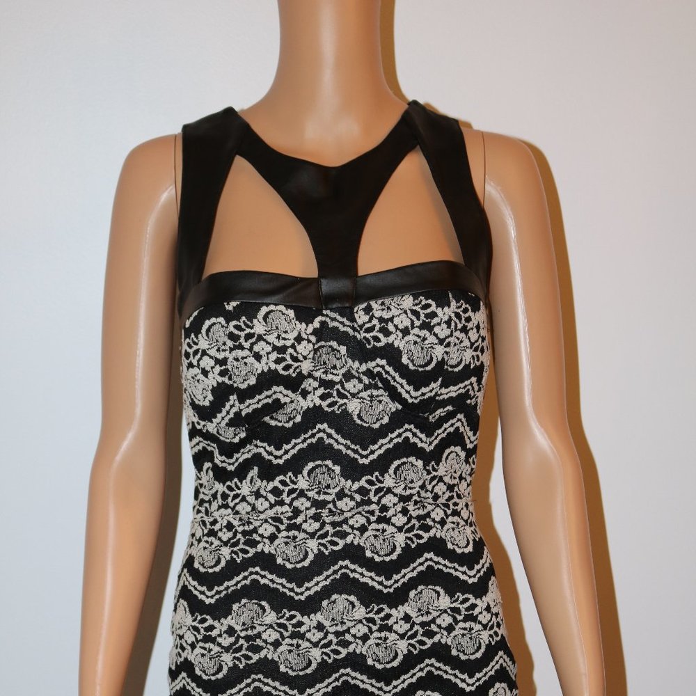 Material Girl -  Black White Lace Faux Leather
